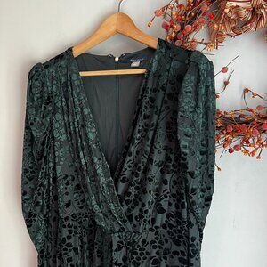 Tommy Hilfiger Womens Puff Sleeve V-Neck Burnout Velver Floral Dress Sz 14 Green